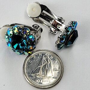 Blue Crystal Clip Ons Small Earrings